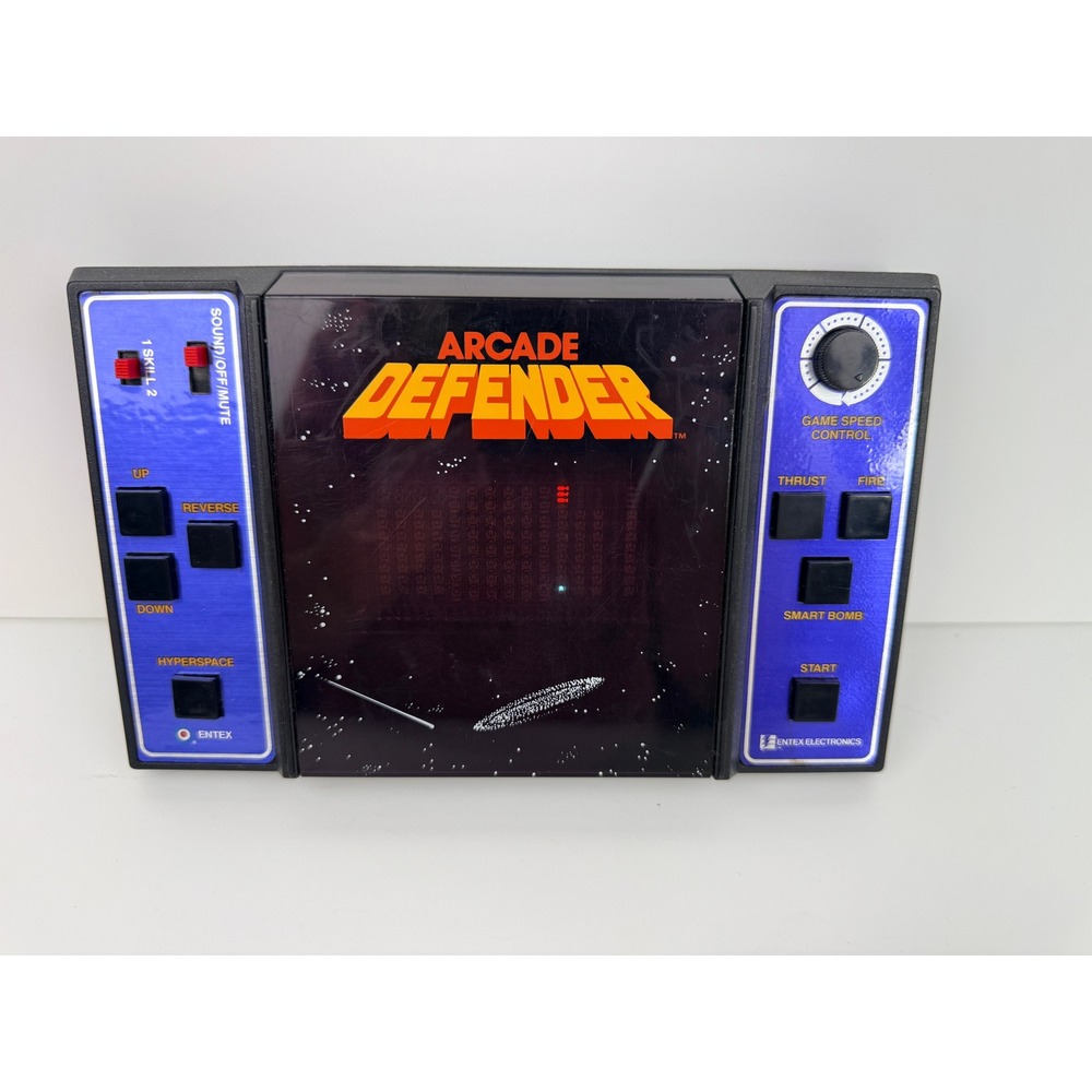 Vintage 1982 Entex Arcade Defender Handheld Electronic VFD Game TESTED WORKS -BK